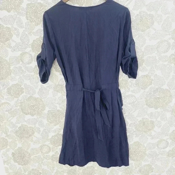 BCBGMaxAzria Draped Neckline Tab sleeve Shift Dress Navy Blue S - Picture 2 of 8